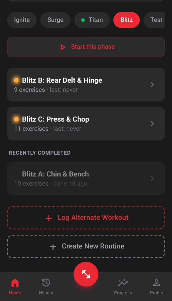 Phase routines screen