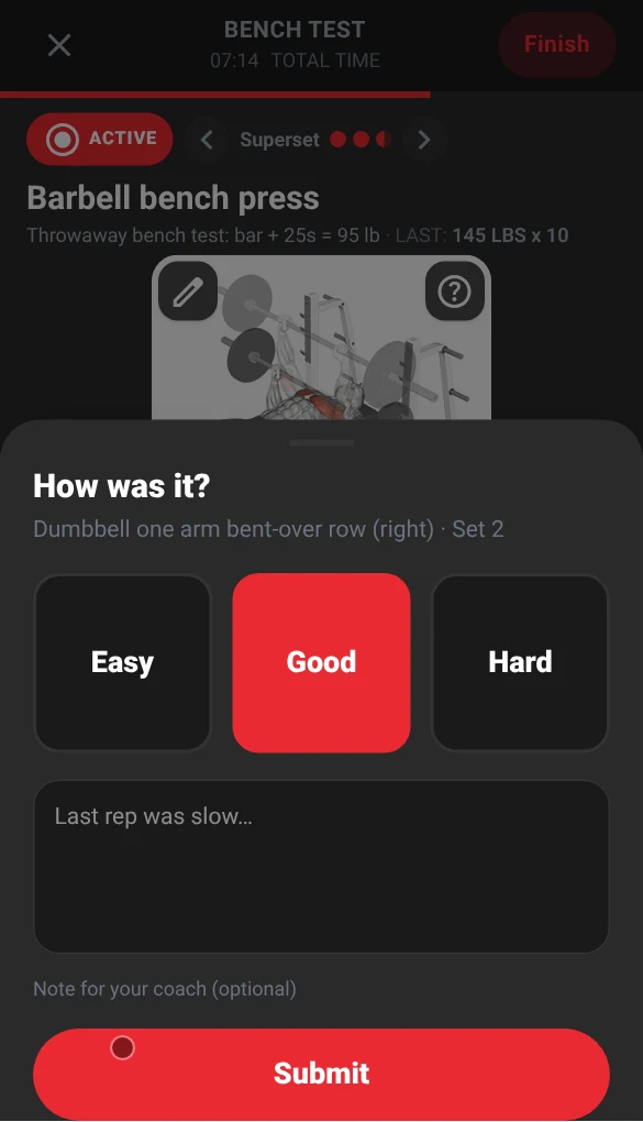 Rate the set screen