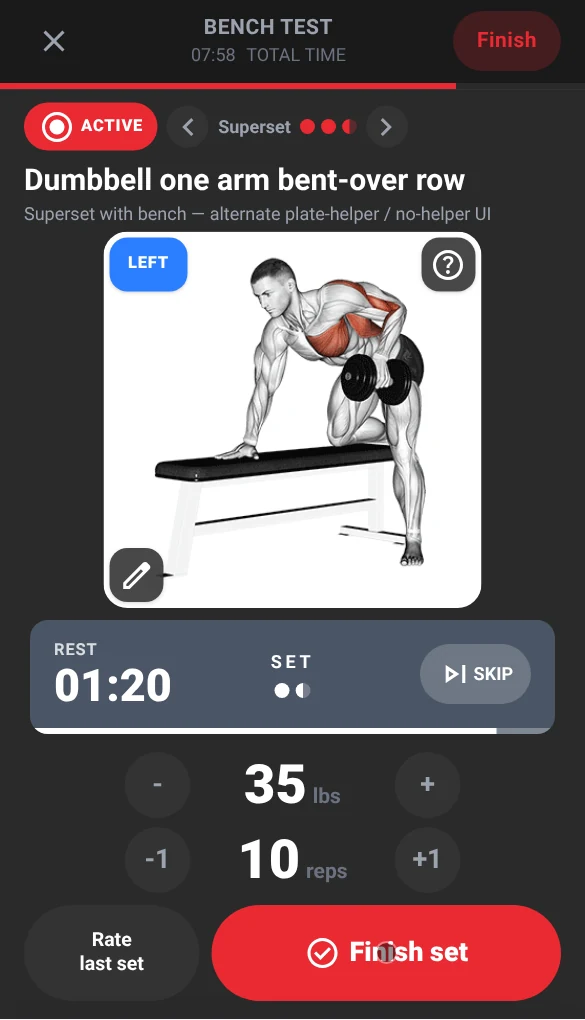 Rest timer screen